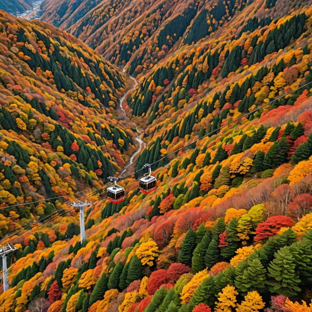 Cable car and autumn leaves