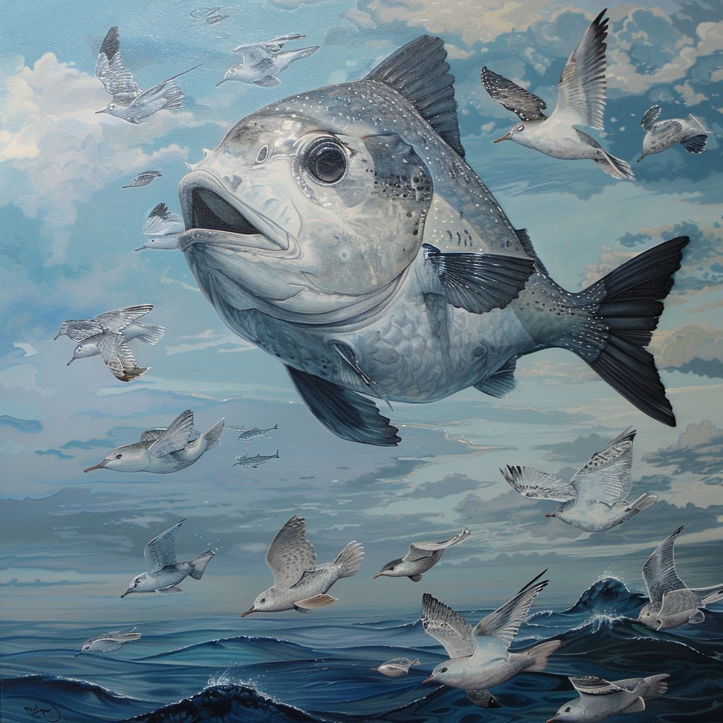 Flying sunfish and seabirds