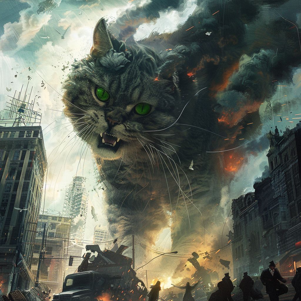 A huge cat destroys the city