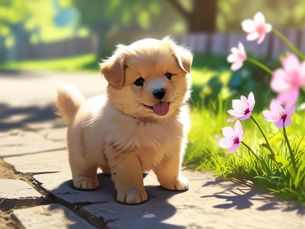 a puppy on a sunny spring day