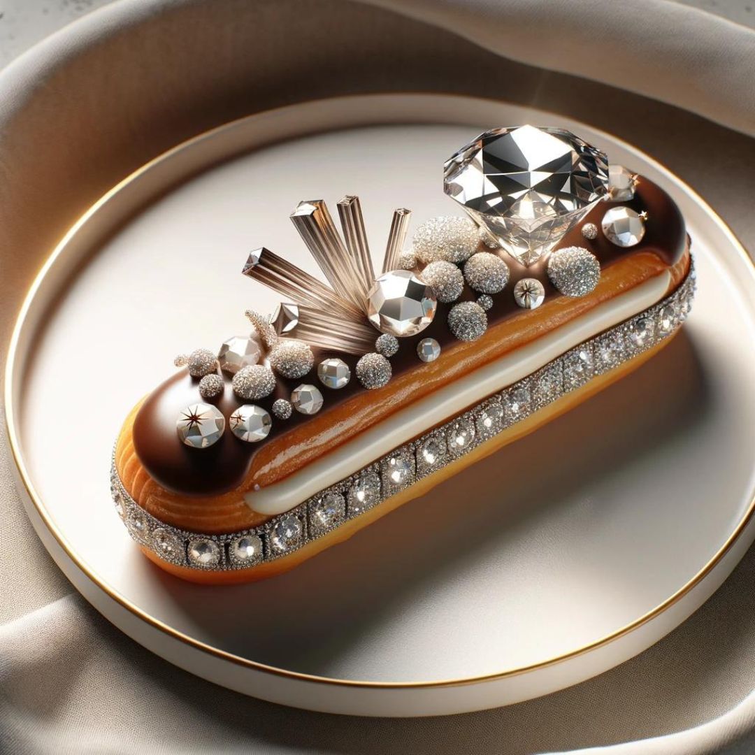 Eclair decorated with diamonds, April's birthstone