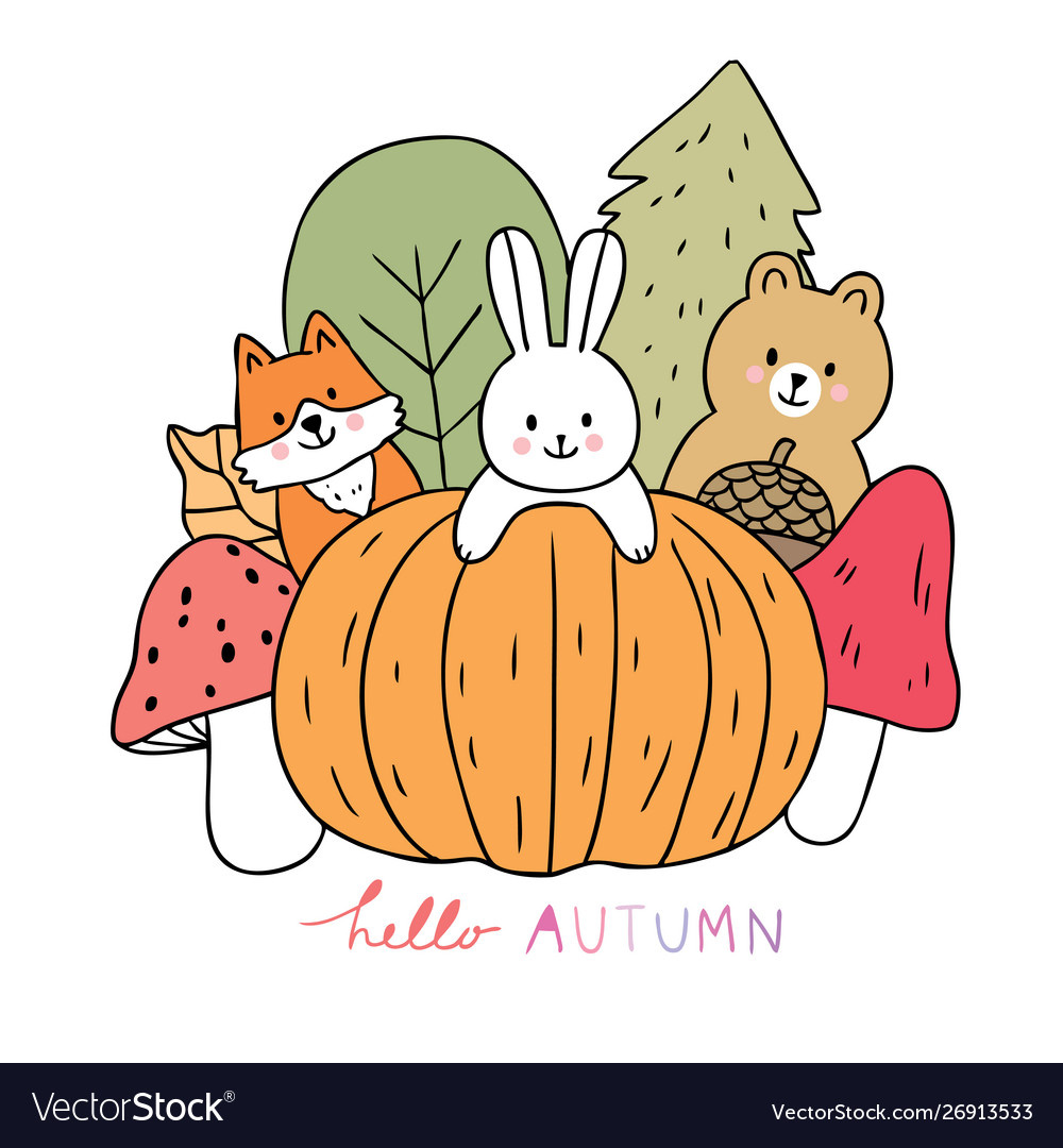 cartoon-cute-animals-autumn-and-pumpkin-vector-26913533