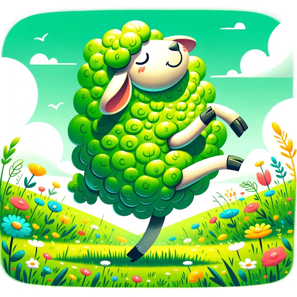 A green sheep excited for the weekend