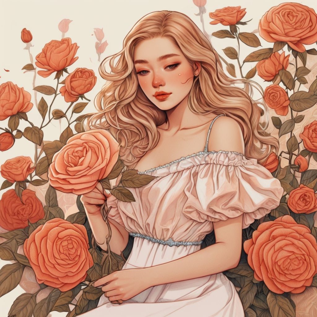 young woman with big rose