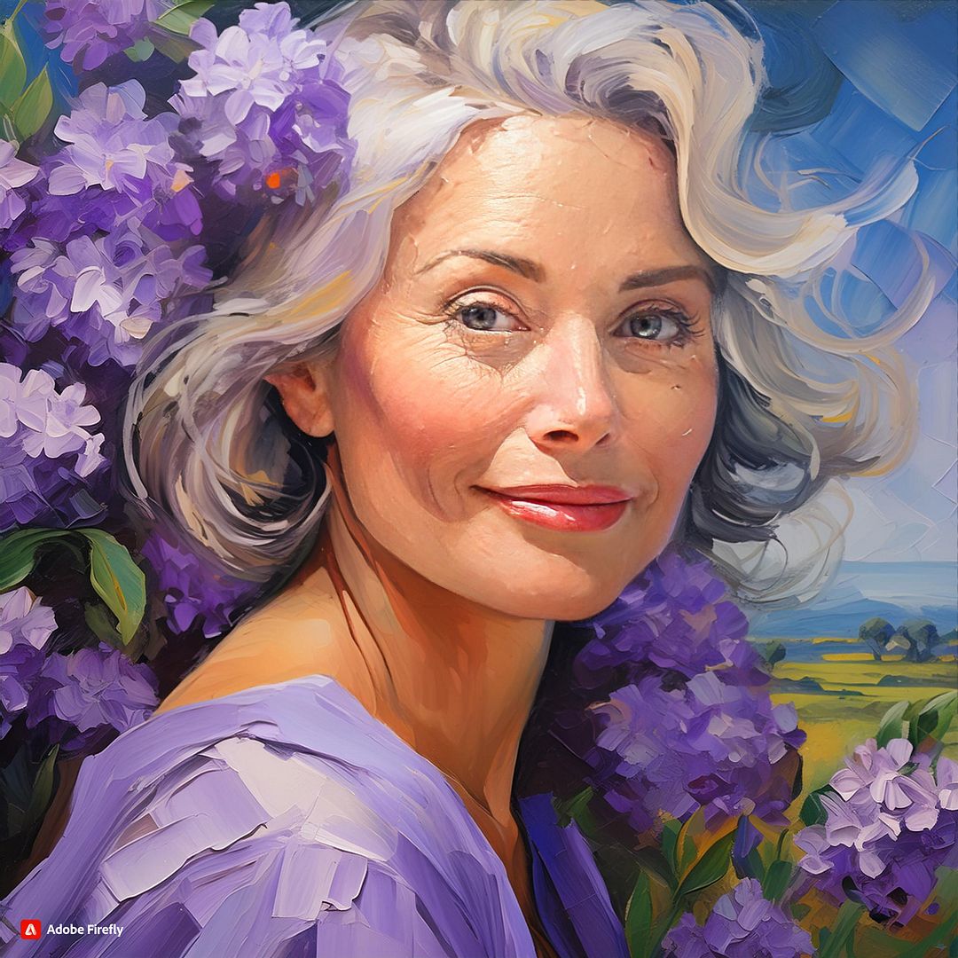 Firefly painting, beautiful woman, purple and lavender beauty, impasto, oil on canvas 69909