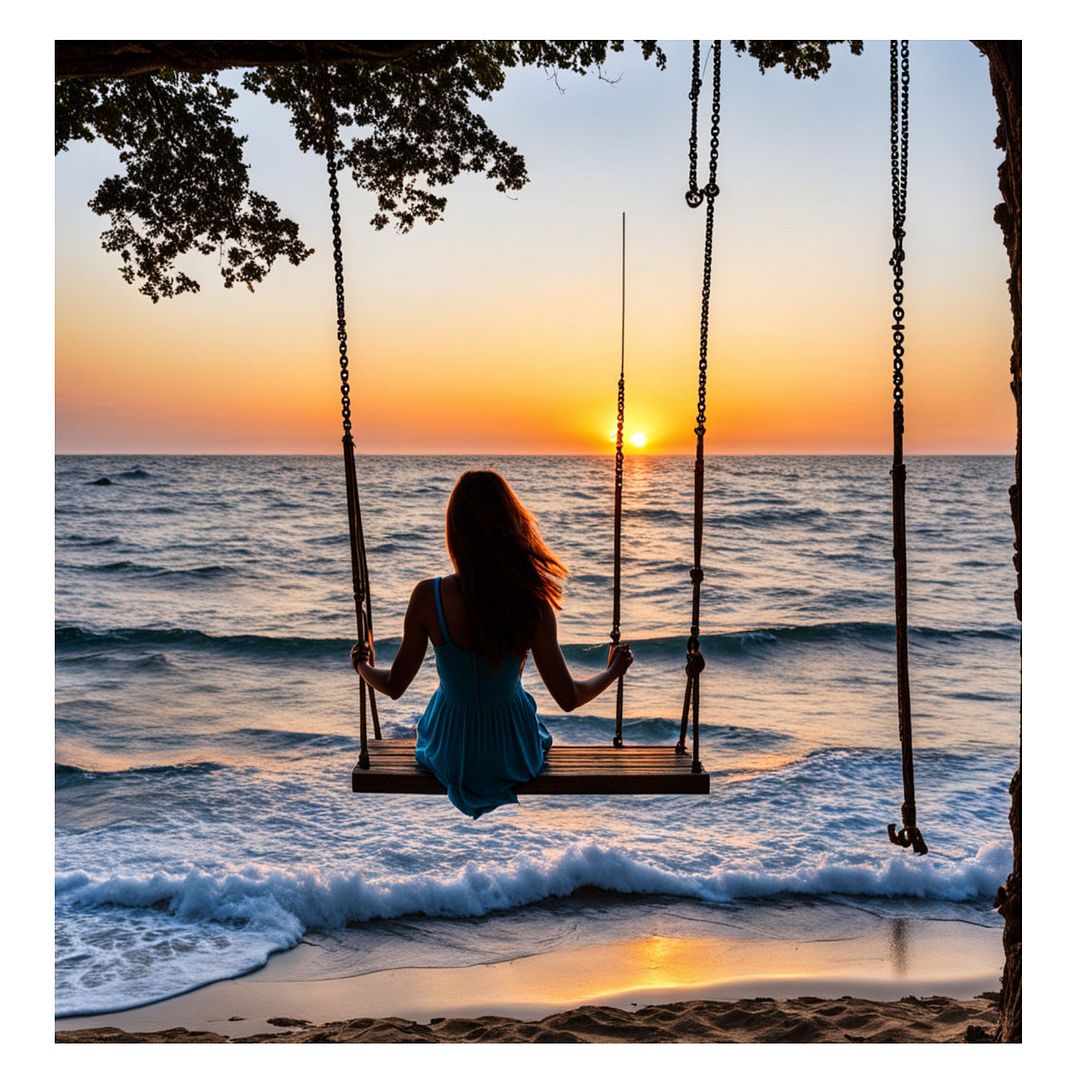 Sea sunset and swing