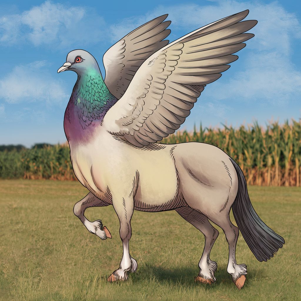 Hybrid pigeon with a horse.