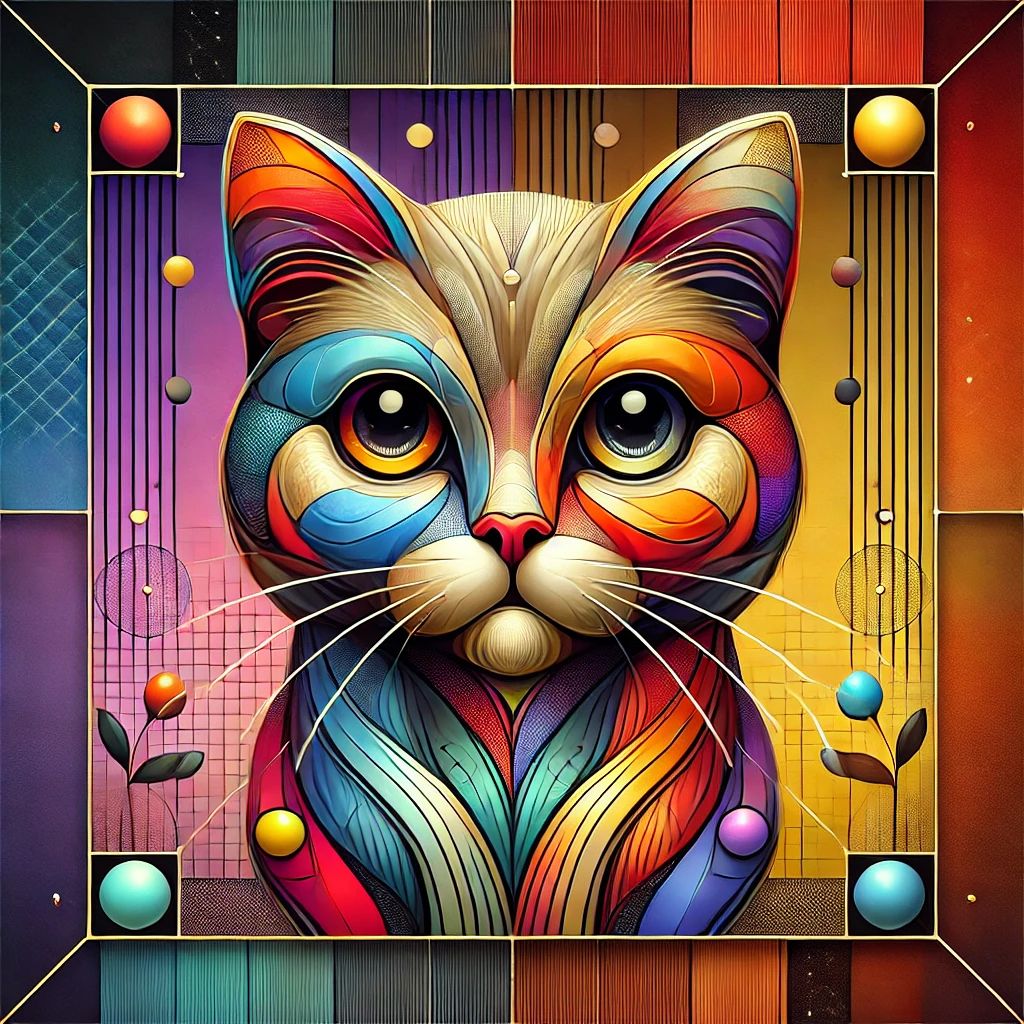 A high-quality, stylized digital illustration of a cat in a visually striking, NFT-ready design. The cat is depicted with vibrant colors, intricate de