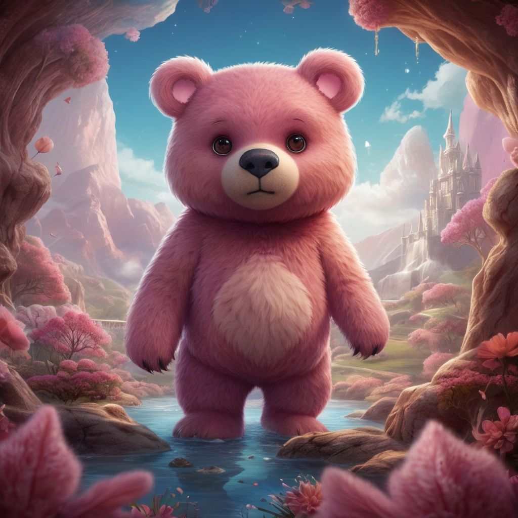 pink bear in fantasy world