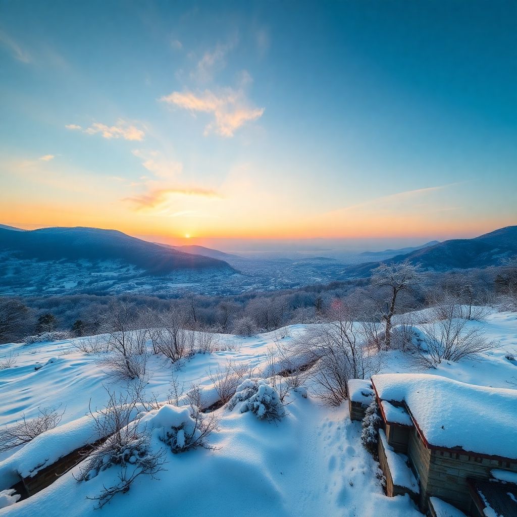 Sunrise in snowy Seoul