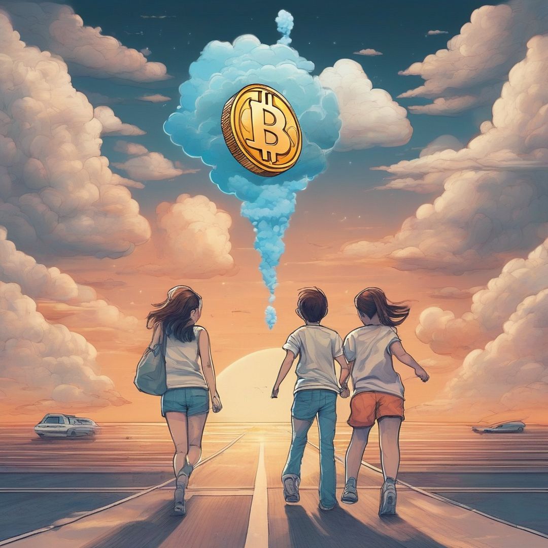 Girl and Boy in a cruise with the cloud like bitcoin