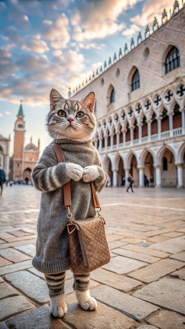 Fluffy traveler in Venice