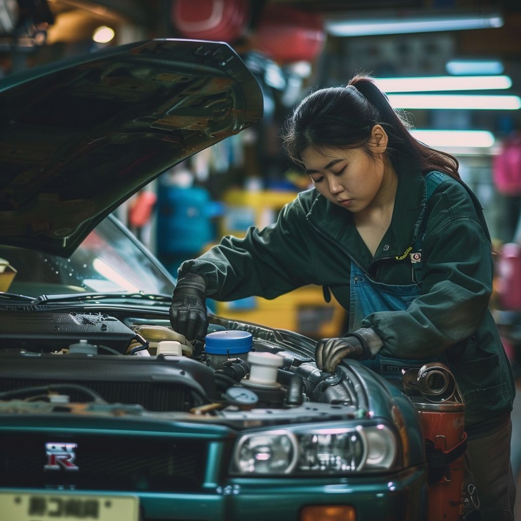 flower_dyrman_a_beatufil_women_repairing_a_car_engine_nissan__23cc4867-24b8-4097-bce1-00e5aad93542_2