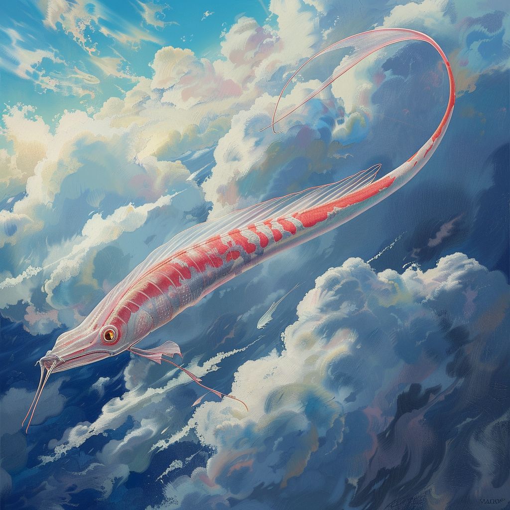 Oarfish flying through the sky