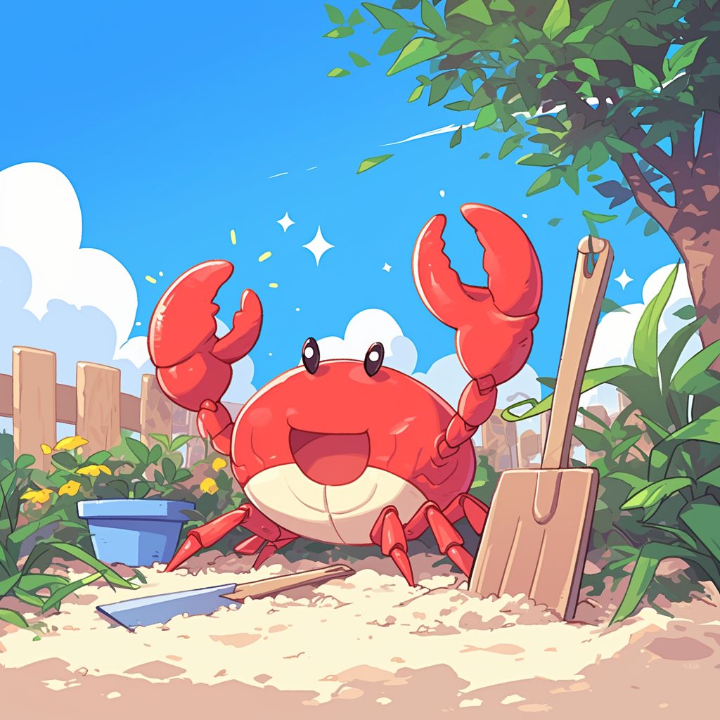 Crab in gardening ガーデニング中のガニ