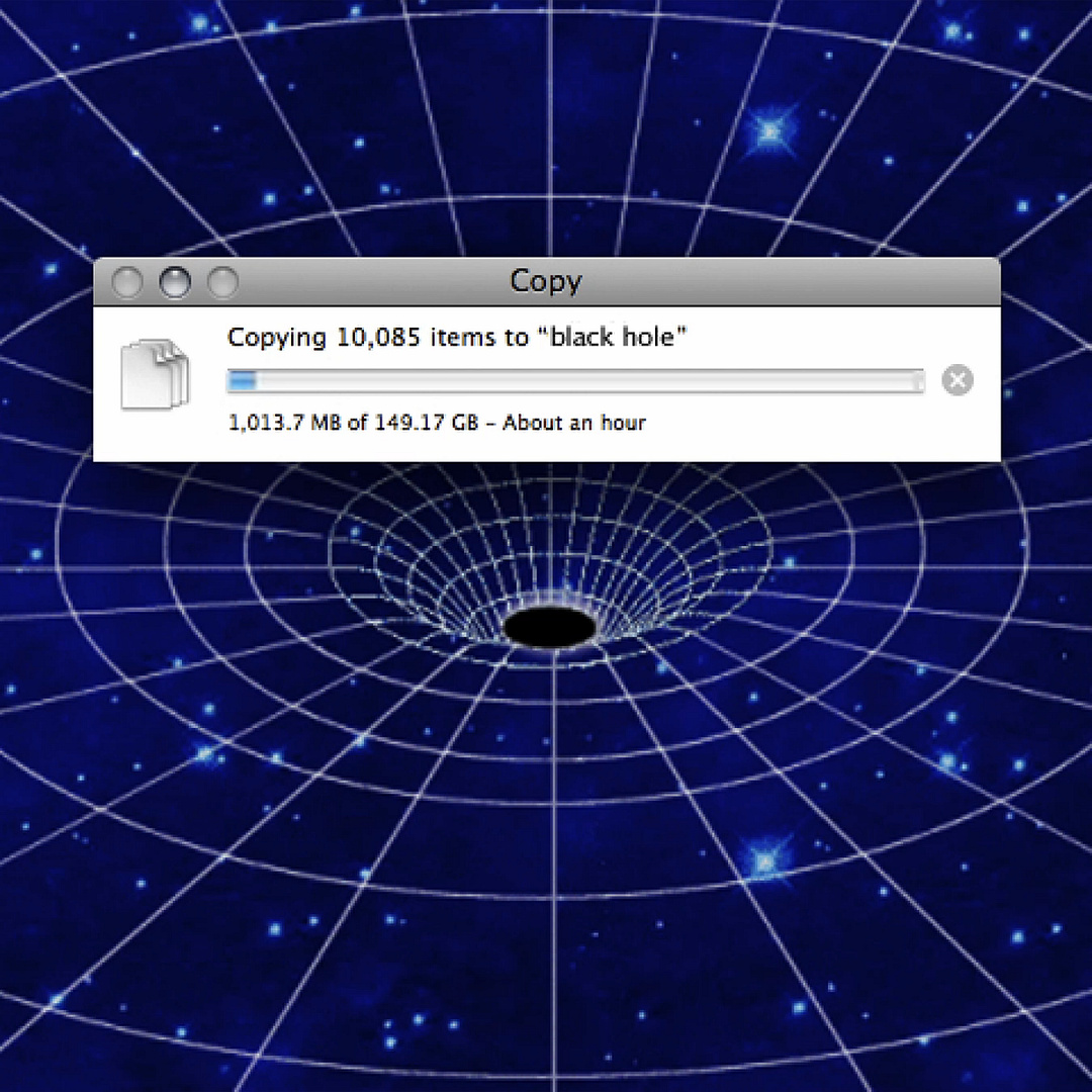 Copying 10,085 items to "black hole"