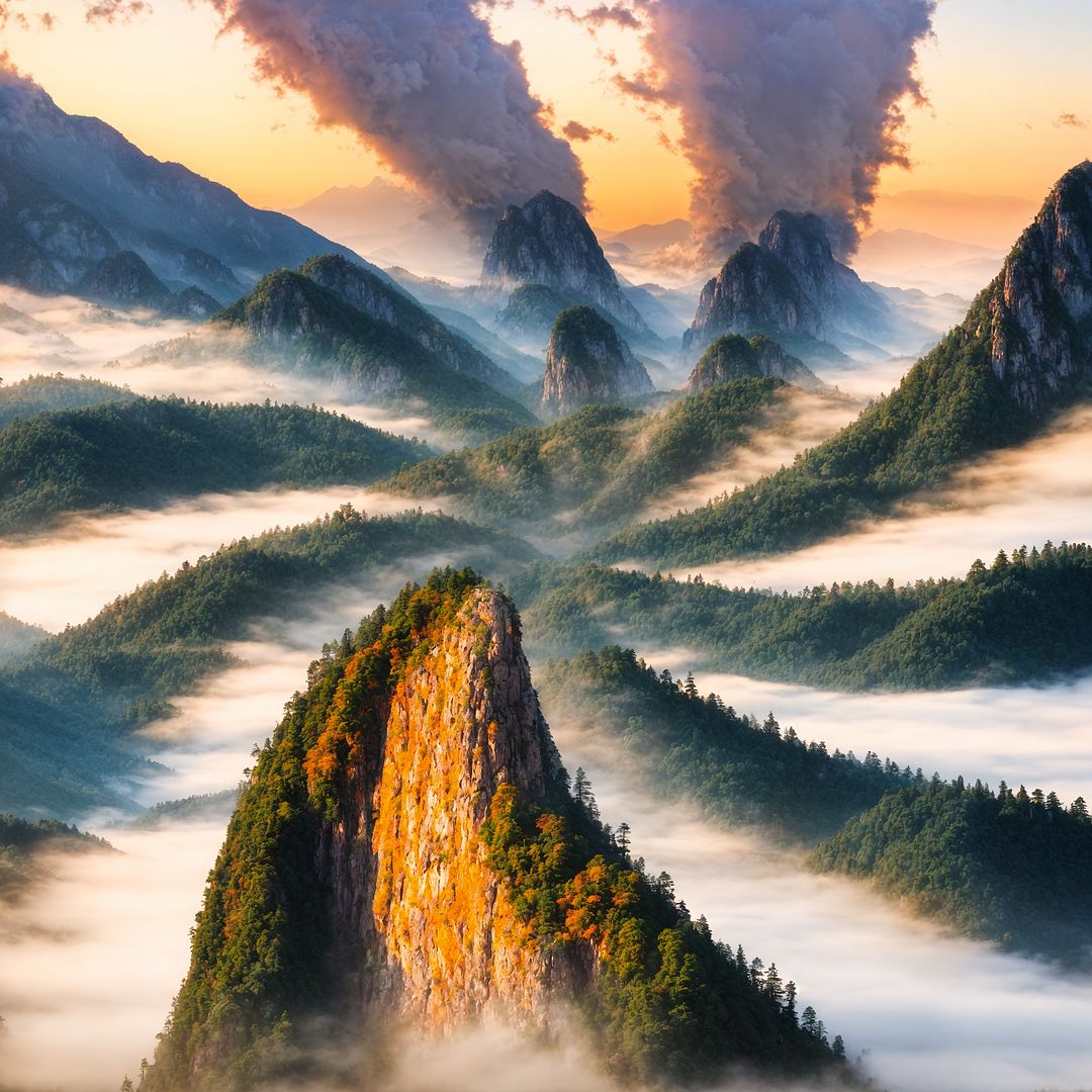 misty mountain landscape at sunrise