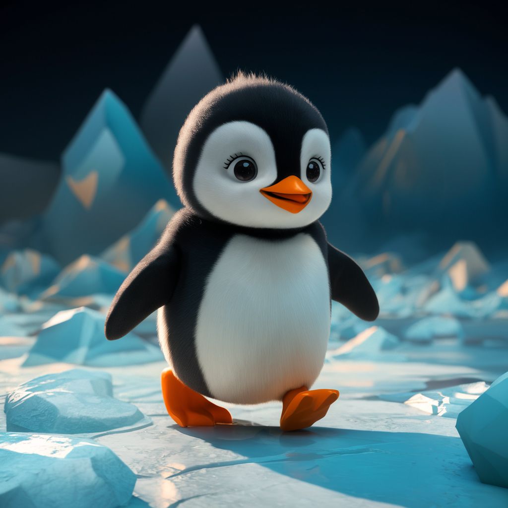 Penguin walking on ice