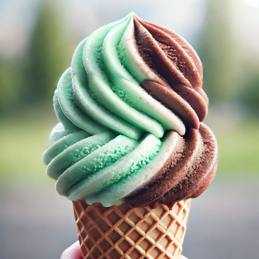 Mint chocolate ice cream cone