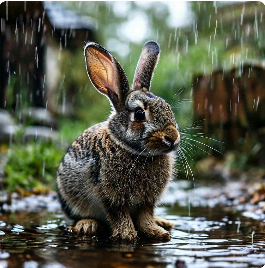 bunny in the rain