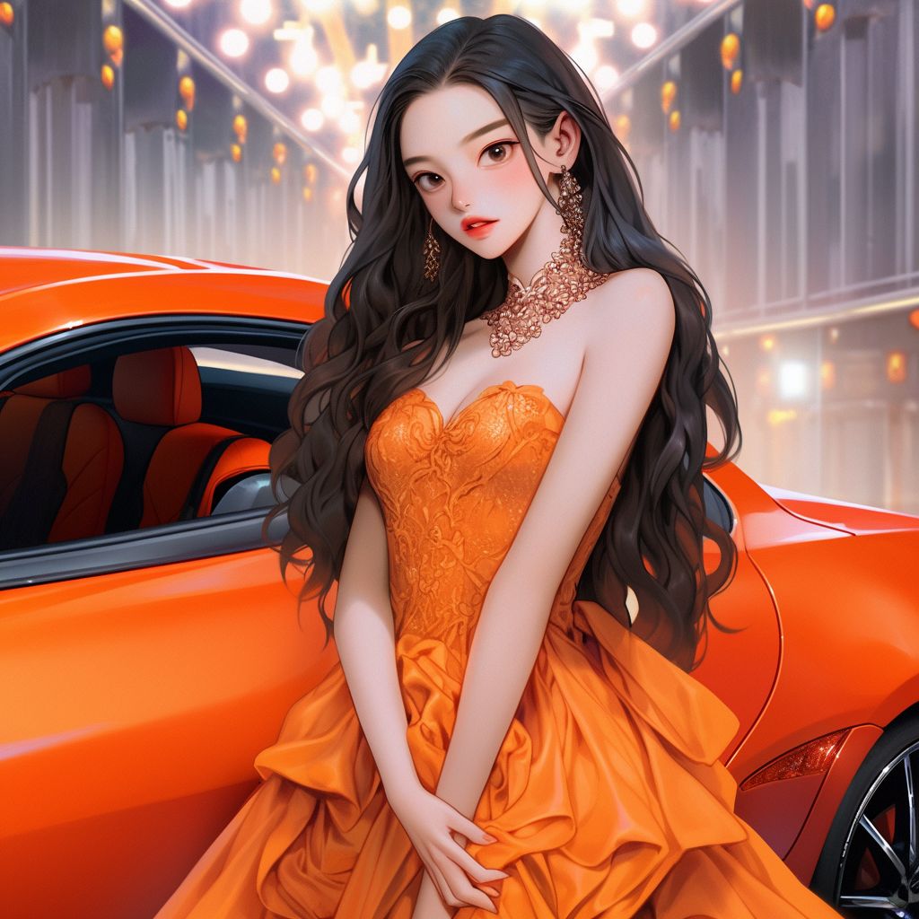 Orange Lamborghini Beauty オレンジ色のランボルギーニ 美女