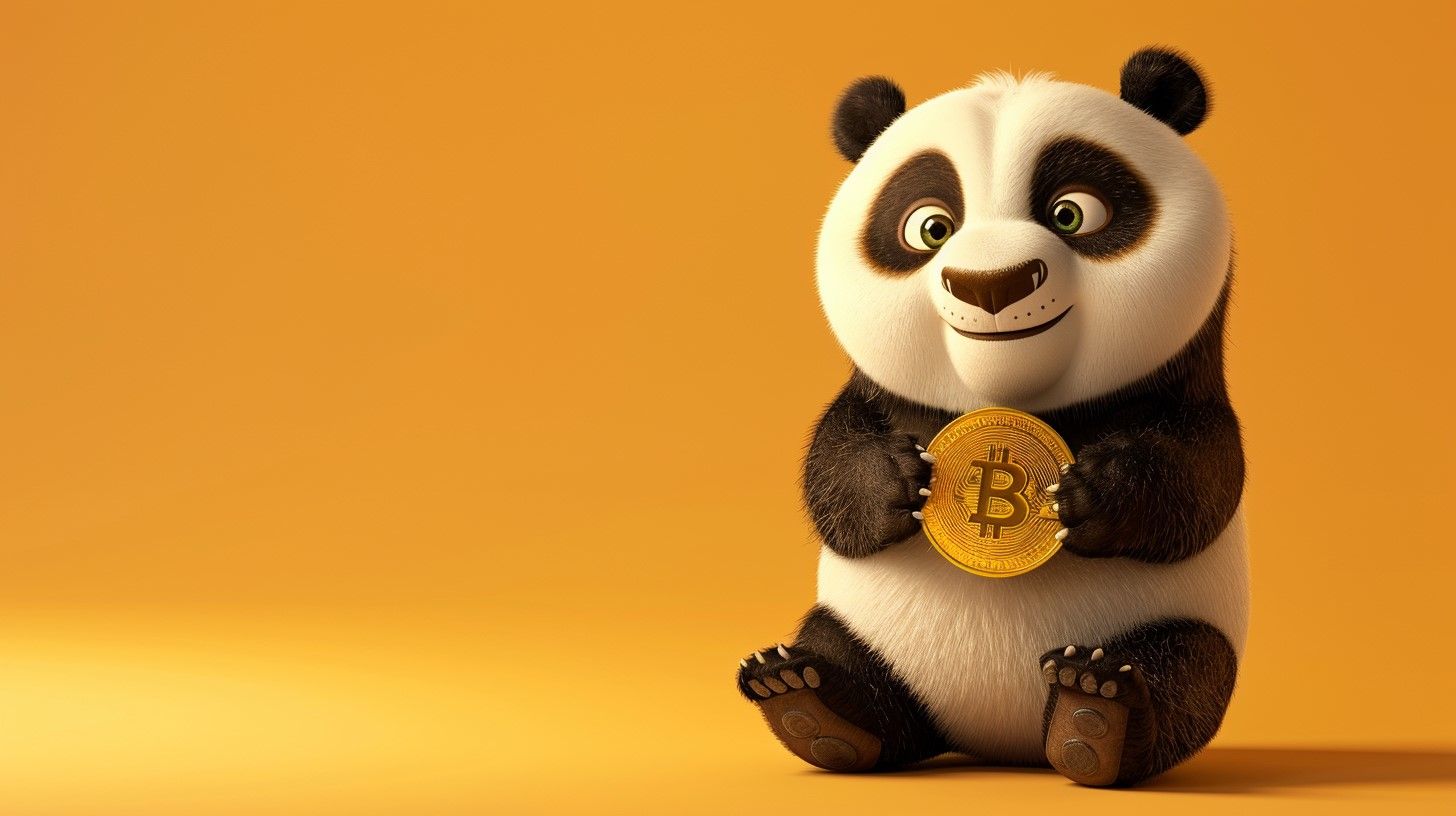 panda bear is holding a coin