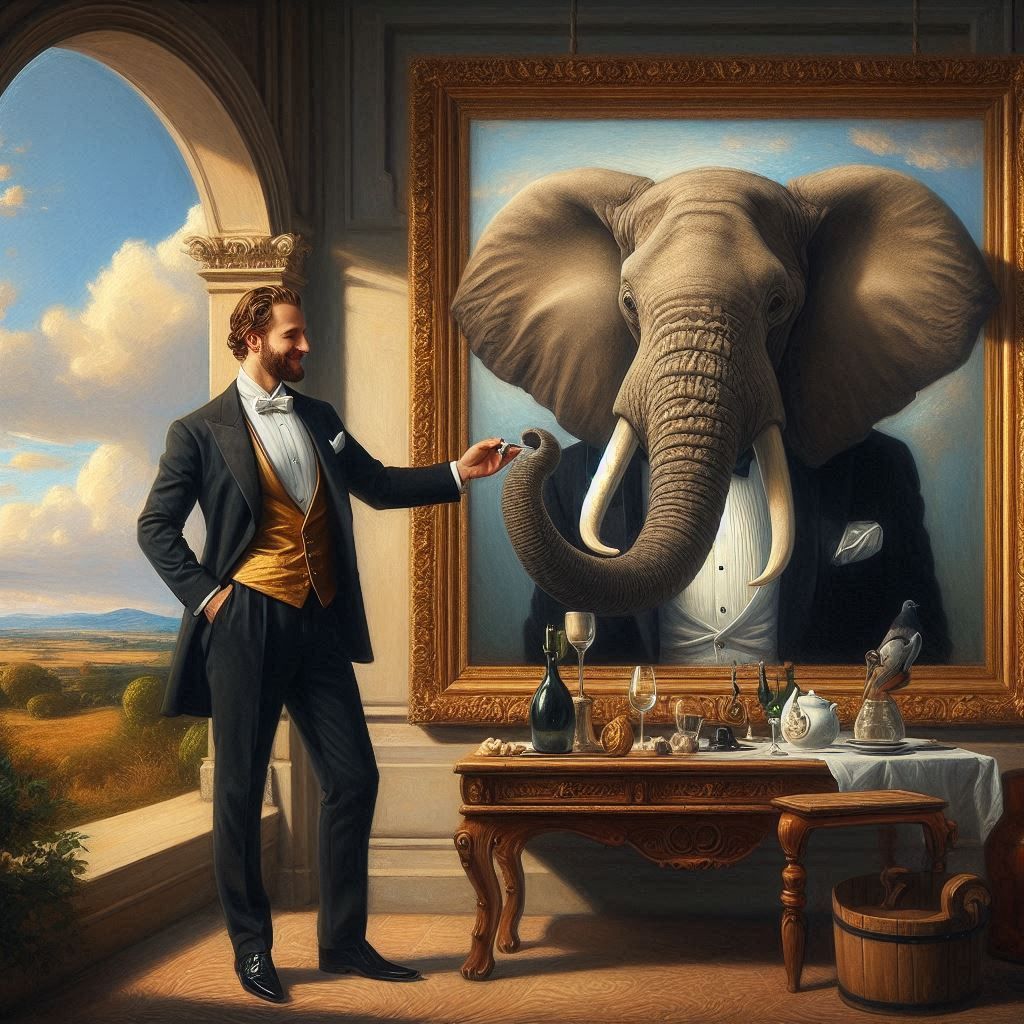 Elephant in a tuxedo