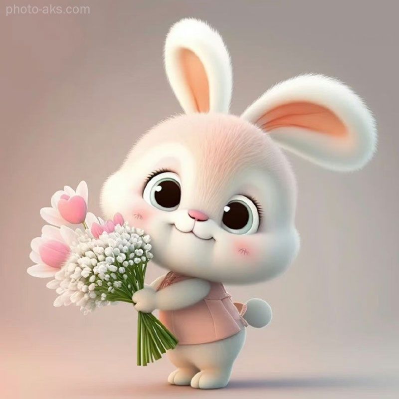 Baby-rabbit-with-bouquet-of-flowers