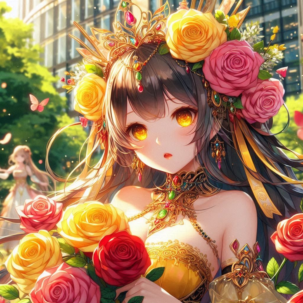 Beautiful Goddess of the yellow and red Roses