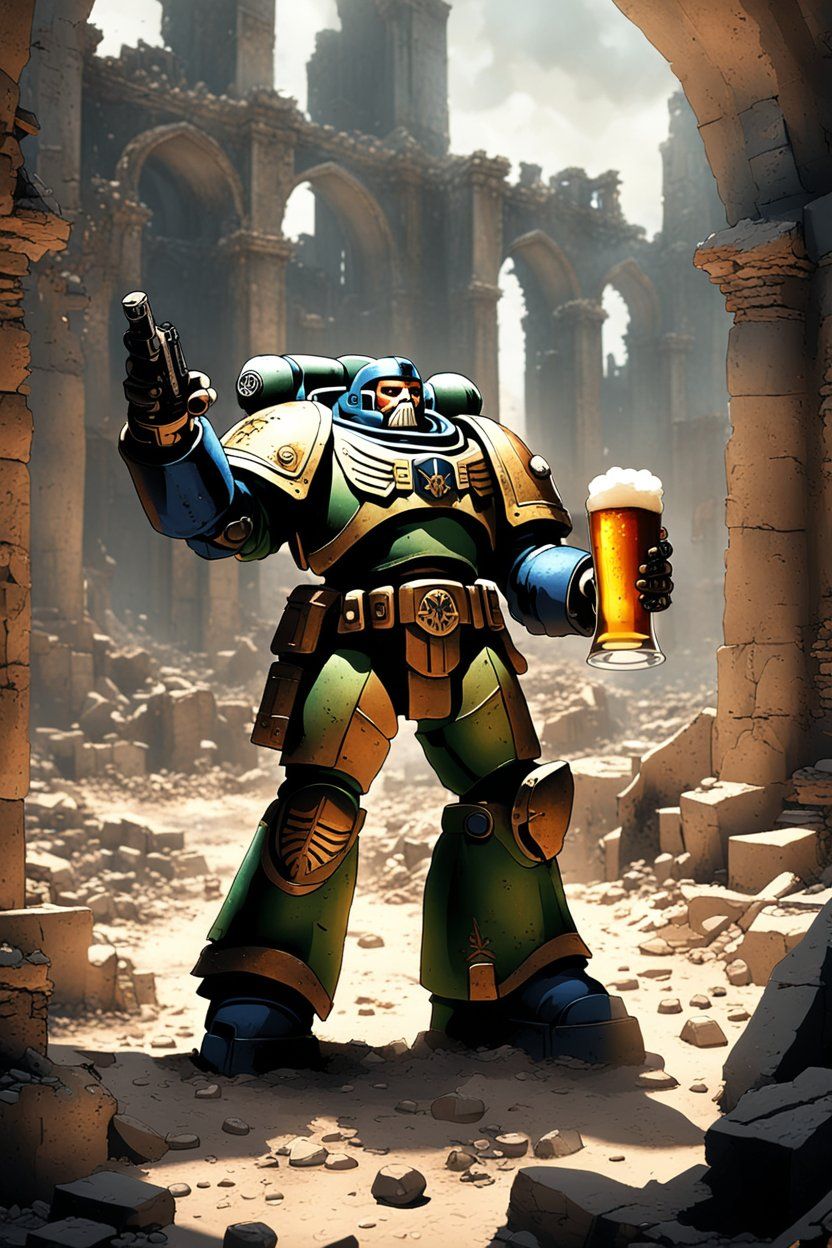 [s_1521885308]-[gs_9]-[is_75]-[u_0]-[oi_3]-[m_bc8-alpha-nov-3]-a_spacemarine_holding_one_glass_of_beer_inside_the_ruins_of_a_warhammer_40k_battlefield