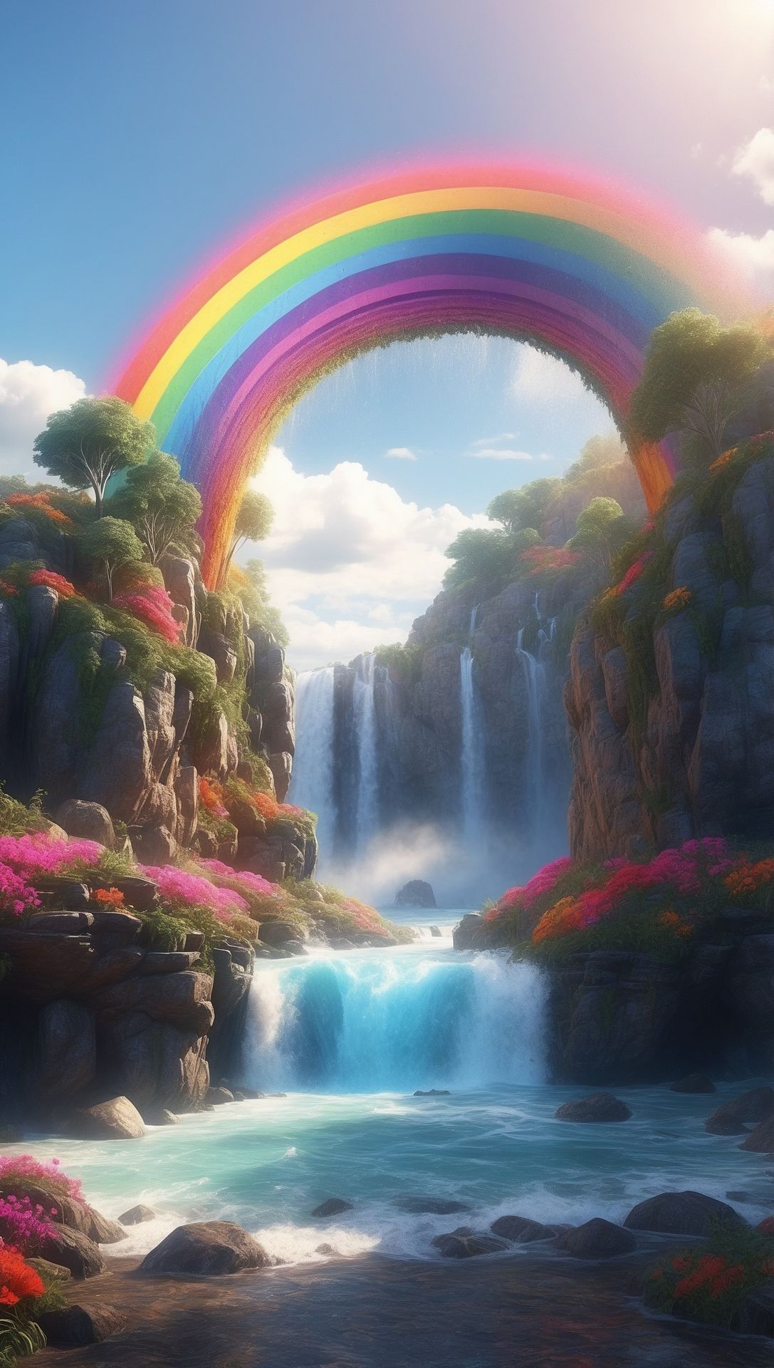 Rainbow over the waterfall