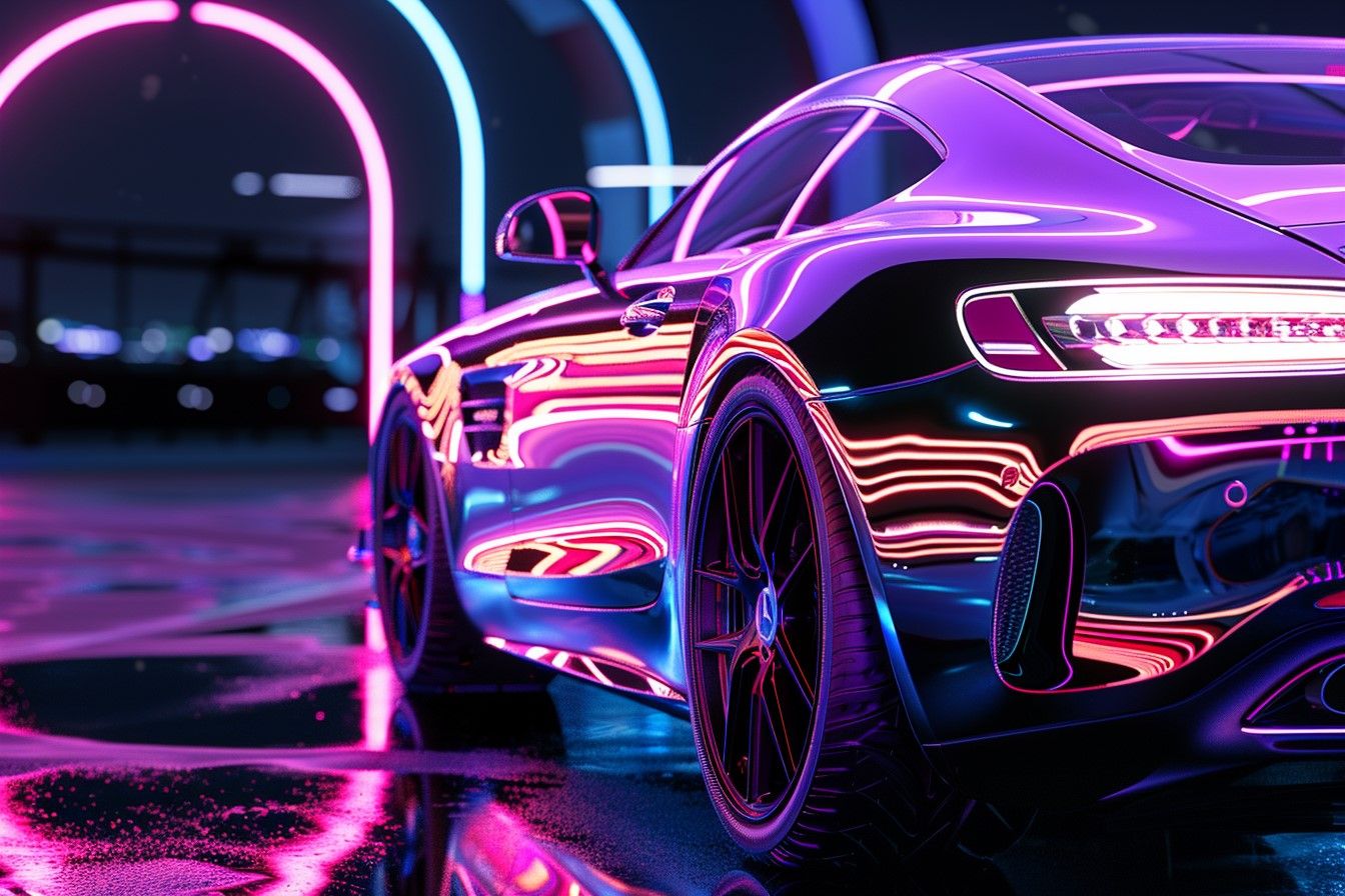 realistic neon luxury car