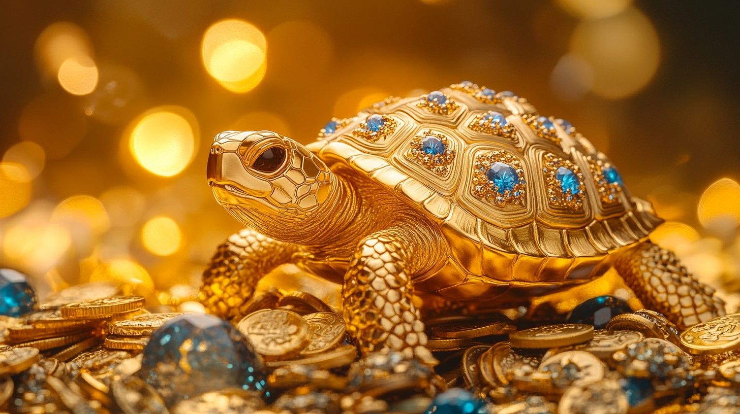 golden turtle with blue gems