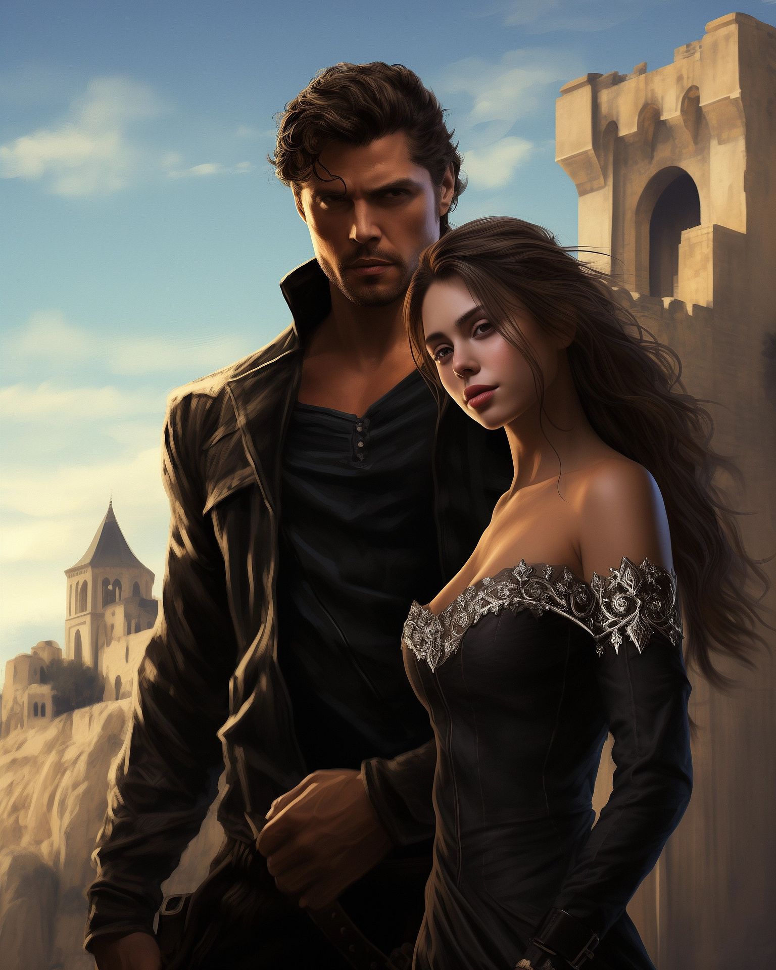 digital art of a fantasy romance couple