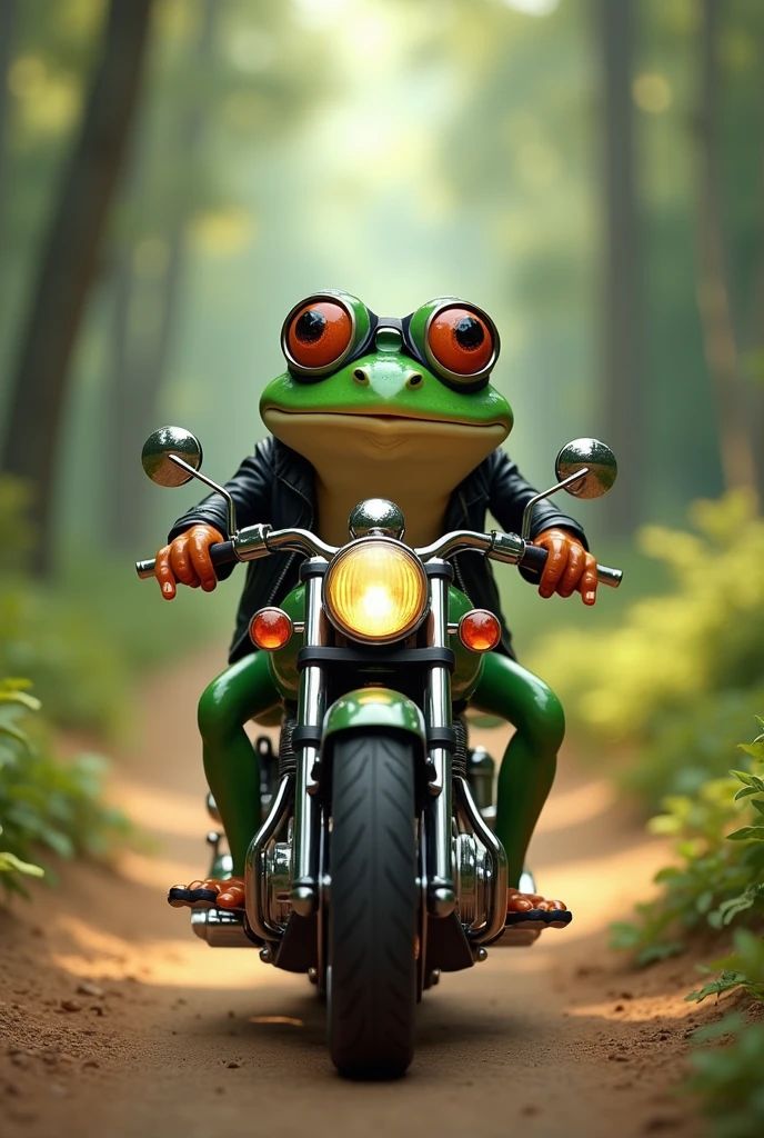 A frog on a motorcycle