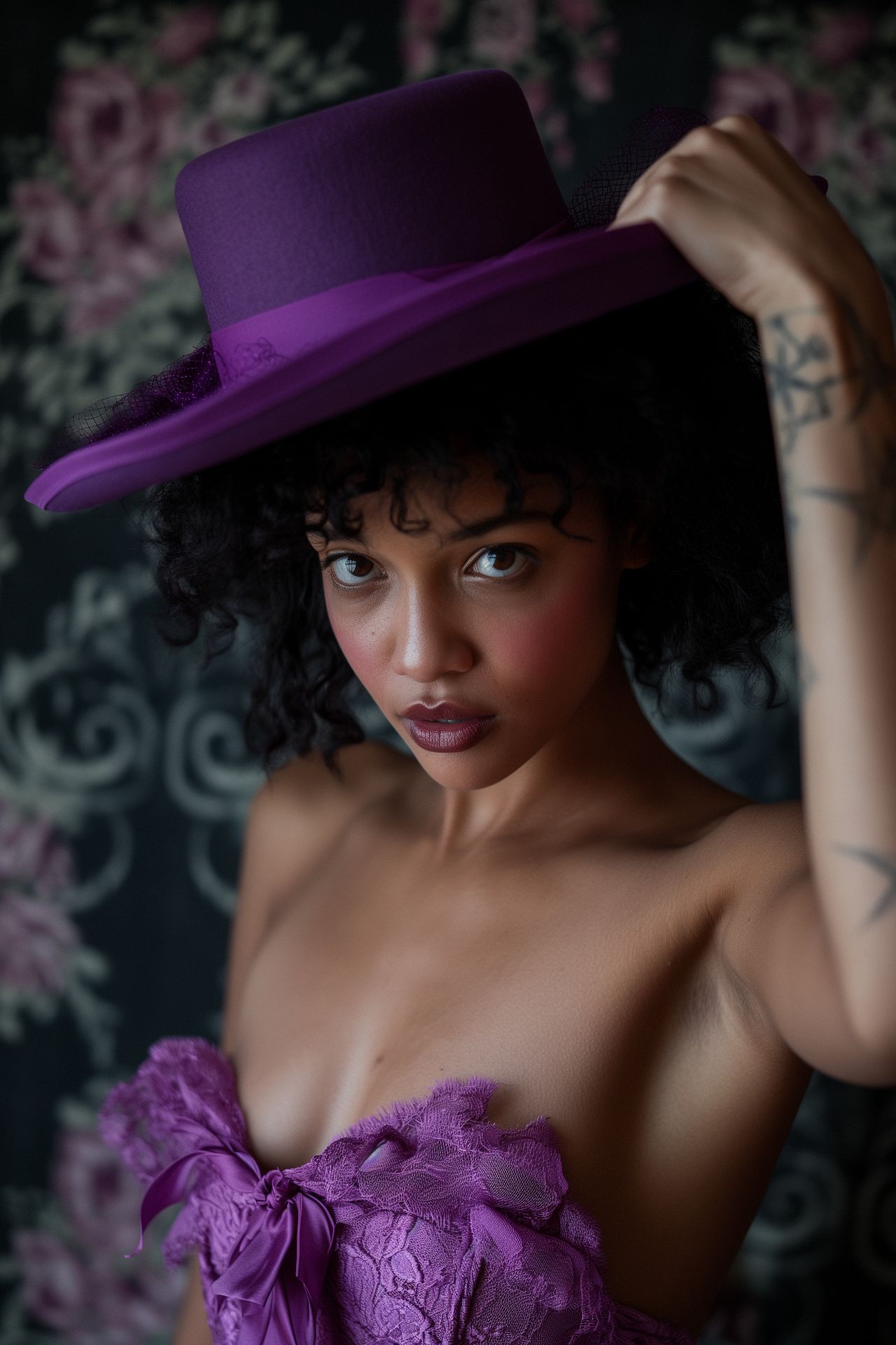 woman wey wear purple hat don charm me