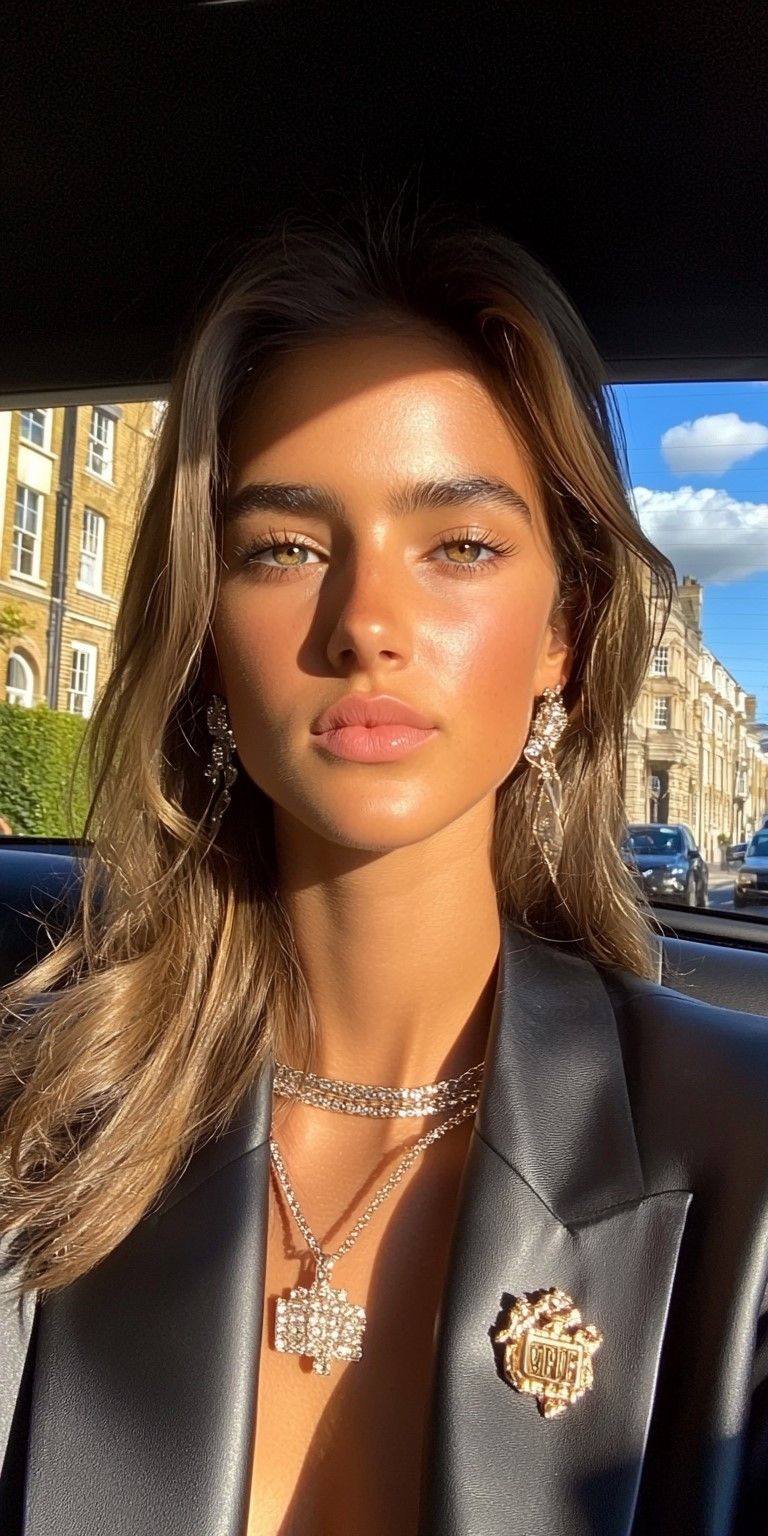 gorgeous female in the back seat of a London taxi.