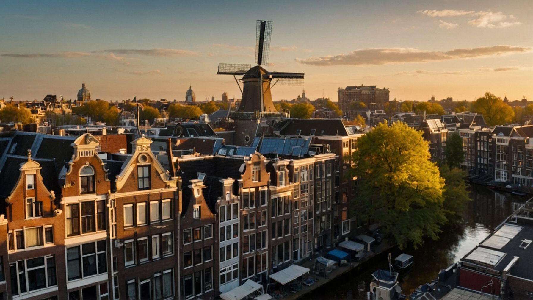 Amsterdam from a rooftop with canal view