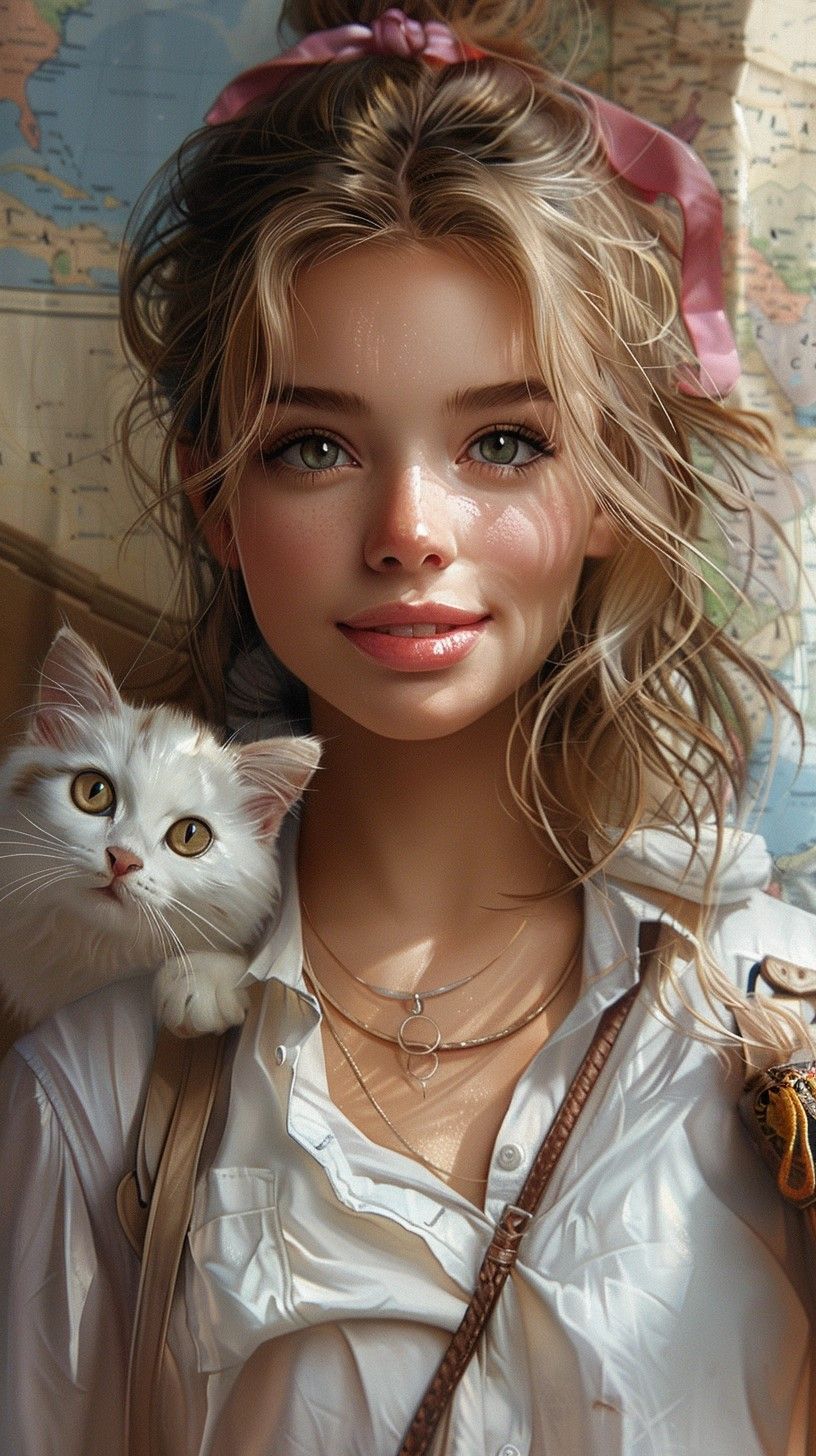 pretty girl with cat